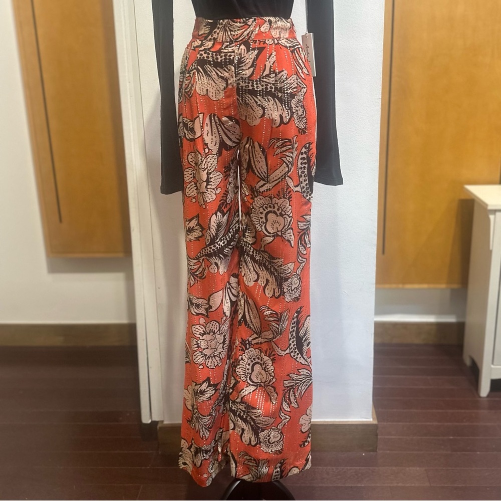 ✨ Just Bellina Metallic Floral Wide Leg Pants in Orange – Sizes XS,M ✨